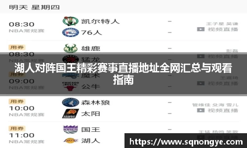 湖人对阵国王精彩赛事直播地址全网汇总与观看指南